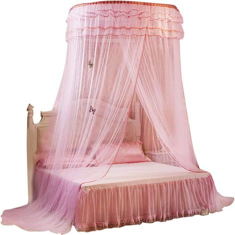 Moustiquaire de plafond de moustiquaire dentelle idyllique princesse lit protection auvent moustiquaire grande moustiquaire literie rêve papillon lumineux moustiquaire ronde,  Rose