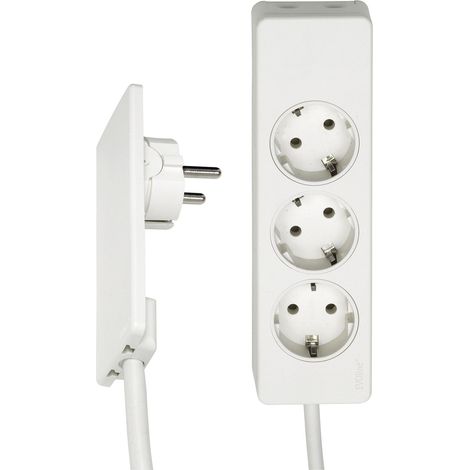 EVOline Plug-Verlängerungsleitung 1,5 m mit 3-fach Verteiler, Kunststoff weiß (1/5)