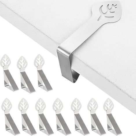 10 pinzas para mantel, pinzas decorativas de acero inoxidable grueso, pinzas antideslizantes para mantel, sujetadores de mantel para exteriores, para picnics, barbacoas, bodas y fiestas (hojas) (1/5)