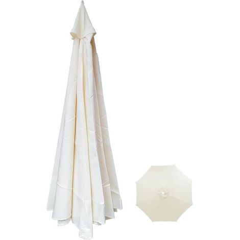 Toile de rechange pour parasol de terrasse, 8 baleines, imperméable et résistante aux UV, 2,7 m, blanc cassé (1/5)