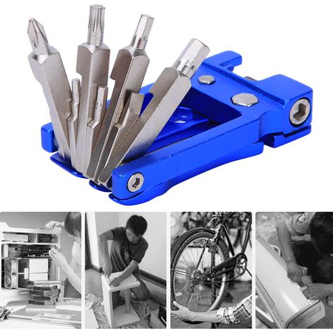Kit de Réparation Vélo Multifonction 20 en 1, Découpe-Chaîne Portable en Aluminium Bleu pour Cyclisme (1/4)
