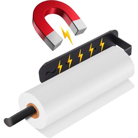 Porte-rouleau multifonctionnel en acier inoxydable, support magnétique, noir – Porte-essuie-tout sans perçage, anti-rouille, idéal pour la cuisine et la salle de bain