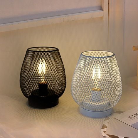 Paquete de 2 faroles LED de jaula metálica, inalámbricos, a pilas, de 17 cm de altura, estilo industrial, para sala de estar, lámpara de mesa decorativa para interiores y exteriores. (1/5)
