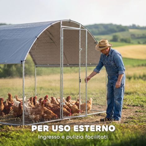 Poulailler en acier galvanisé argenté 2,8x1,7x1,9 m pour jardin, toit imperméable et fermeture de sécurité pour poules (1/5)