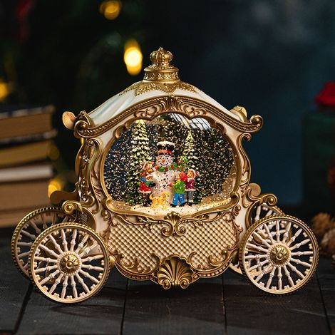 Carrozza retrò luminosa natalizia dorata palla di neve Bambini e Pupazzo di neve musicale USB e Batteria Bianco Caldo Wisdom