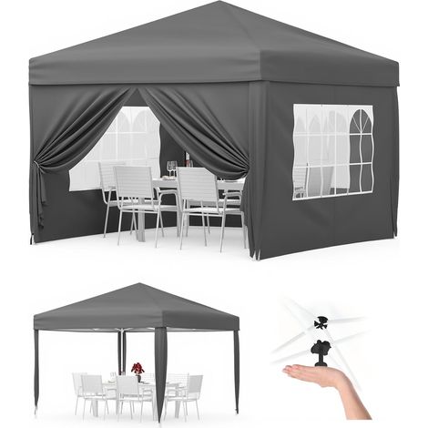 Tonnelle Jardin Exterieur, 3x3m Tonnelle Jardin Tente Pliable, 420D Oxford Imperméable UPF50+, Hauteur Réglable, Sac Transport, Gris (1/5)
