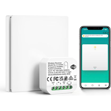 Interrupteur sans Fil sans Pile Intelligent WiFi Va-et-Vient Étanche Compatible Alexa Google Assistant Commande Vocale Fonction Minuterie (1/5)