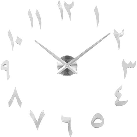 Horloge murale 3d autocollante acrylique miroir decoration diy pour salon argenté (1/5)