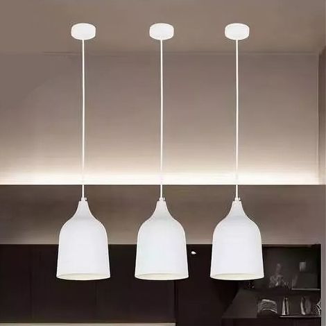 TRADE SHOP - Lampadario A Sospensione E27 Ferro Paralume Moderno Contemporaneo Campana Bianco 33313 -