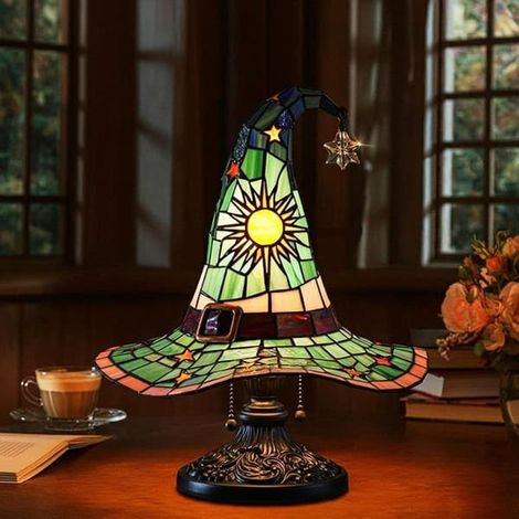 Lampe chapeau de sorcière gothique, veilleuse en résine pour Halloween, décoration d'intérieur effrayante Petite taille 18 cmvert (1/3)
