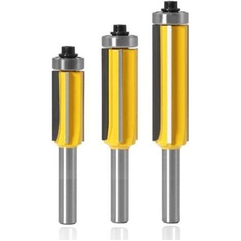 3Pcs 8mm Tige Fraise Defonceuse, Fraise à Bois 4 Flûte Fraise à Copier avec Roulement Supérieur Diamètre de Coupe 14mm/16mm/16mm Fraise pour Affleurer Droite (1/5)