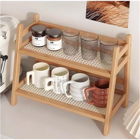 Küchenorganizer – Gewürzregal in Bambus-Imitation, stehend, mit Kapsel- und Tee-Organizer, geeignet für Küche, Schreibtisch und Badezimmer (1/5)