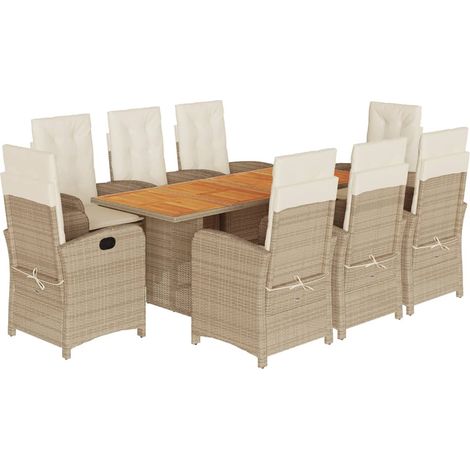 vidaXL Set Pranzo da Giardino 9 pz con Cuscini Beige Misto Polyrattan (1/5)