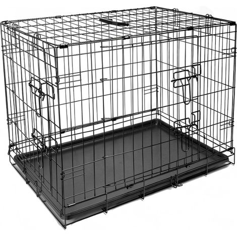 Cage pliable en fil de fer pour chien avec deux portes et plateau