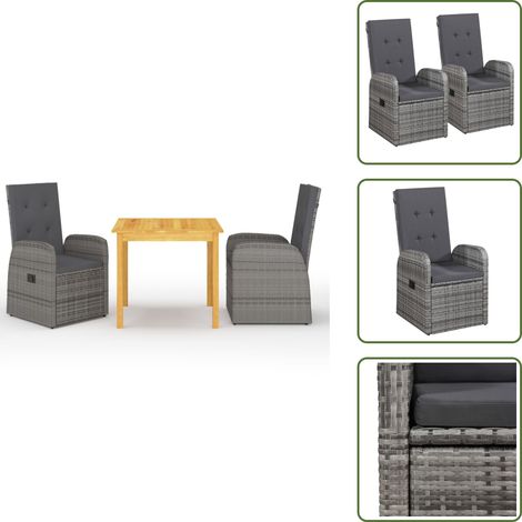 Ensemble à manger de jardin 3 pcs Gris - Salon De Jardin - Mobilier De Jardin - Table De Jardin - Chaises De Jardin - Acacia (1/5)