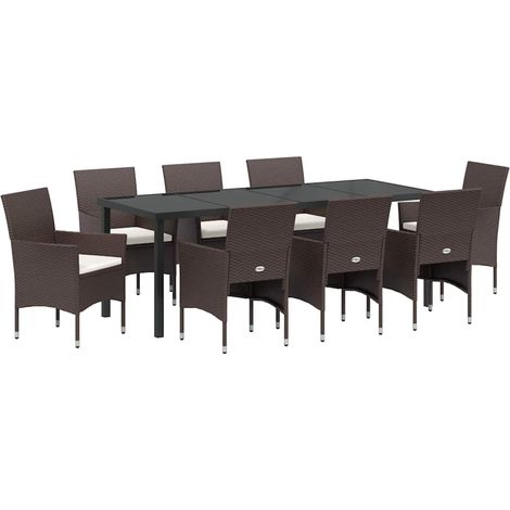 Maison Exclusive - Set da Pranzo per Giardino con cuscino 9 pcs Marrone polyrattan