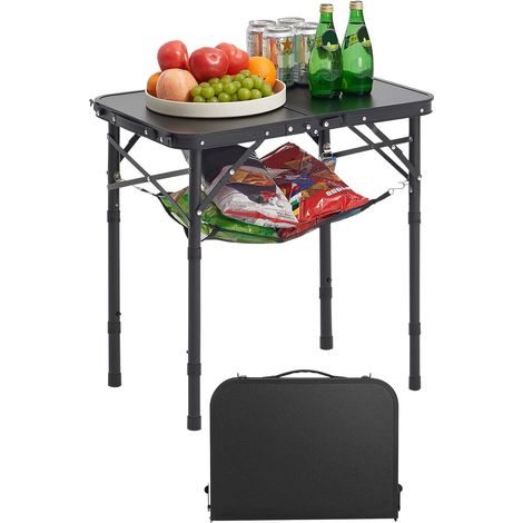 VEVOR Tavolo da Campeggio Pieghevole 600 x 400 mm Tavolo da Spiaggia in Alluminio MDF con Strato in Rete, Maniglia per Trasporto, Leggero e Compatto per Picnic allAperto, Barbecue, Nero (1/5)