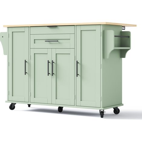Isola da cucina mobile in MDF verde anticato 136 x 70 x 92 cm con prolunga (1/5)