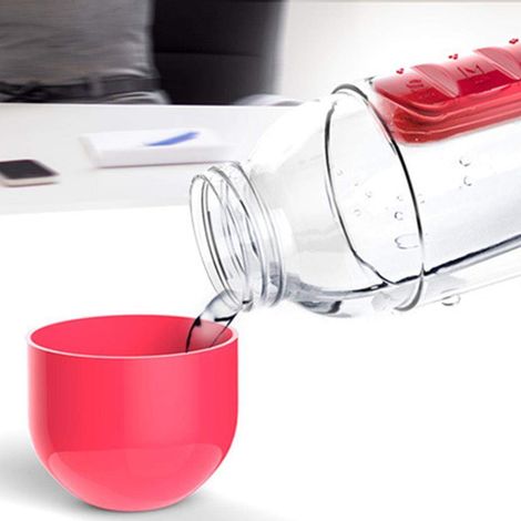 Bouteille d'eau de 600 ml avec pilulier intégré, organisateur portable 2 en 1, agenda 7 jours, étui à médicaments de voyage, contenant (1/5)