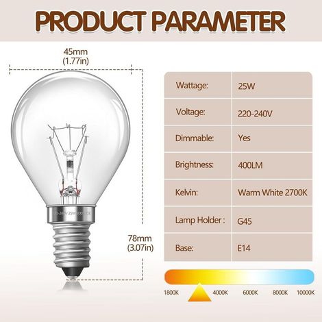 G45 E14 Ofenlampe, dimmbar, warmweiß 2700K, 230V, kleine E14 Edison-Schraubbirne für dekorative Beleuchtung und Wachsschmelzlampen, 2 Stück (1/4)