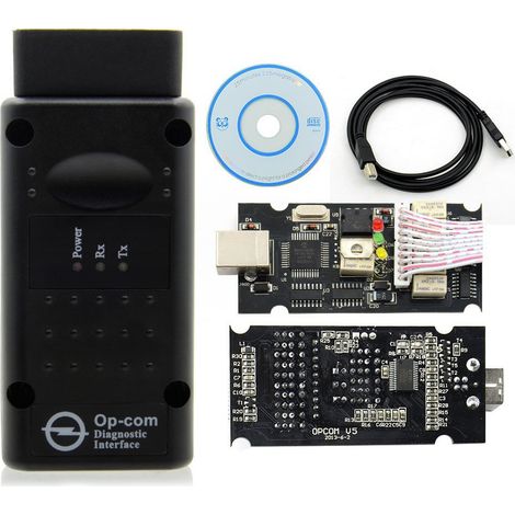 Interface de diagnostic automobile OP‑COM V1.99 2014V, outil scanner OBD pour Opel, puce PIC18F45K80, carte noire FTDI, câble USB et CD logiciel inclus (1/5)