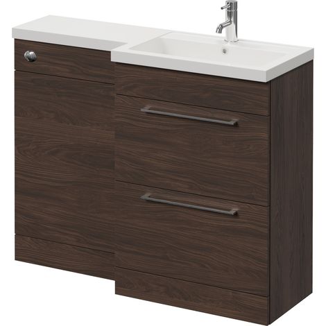 Napoli 390 Brown Oak 1100mm 2 Drawer Vanity Unit Toilet Suite with Square Right Hand Lucia Basin - 1100mm - Chrome 320mm HandleWithout Kingston Toilet Pan
