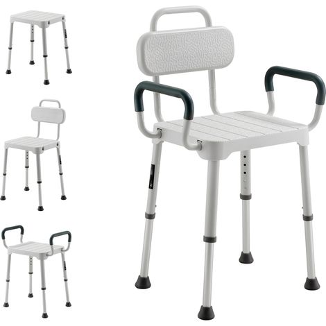 Mophorn Höhenverstellbarer Duschstuhl 181,4 kg, 6-stufiger Sitz mit Armlehnen, Aluminiumrahmen, ideal für Dusche oder Badewanne, geeignet für ältere Menschen, Personen mit eingeschränkter Mobilität
