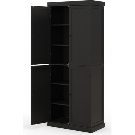 Dispensa cucina 4 ante 6 ripiani 2 ripiani regolabili mobile credenza alto 1845cm sala pranzo Nero