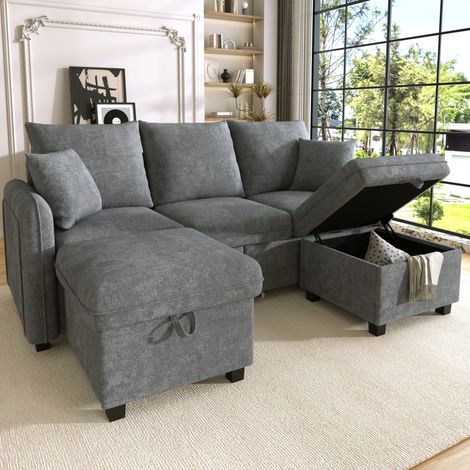 Ecksofa U-Form 188/186 cm in Dunkelgrau mit Stauraum und Schlaffunktion (1/5)