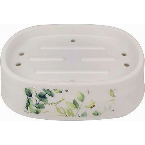 TRADE SHOP - Piattino Per Sapone Porta Saponetta Decorato Fiori Foglie Accessorio Bagno 87056 - (1/2)