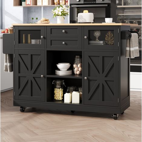 MEUBLIV Kücheninsel 140x40 cm schwarz – klappbare Platte, mobil, mit Stauraum (1/5)