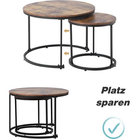 Table basse ronde 2 pièces, ensemble de tables gigognes pour salon, petite table d'appoint en bois brun, lot de 2 meubles décoratifs (1/5)