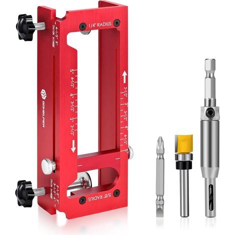Gabarit de Charnière de Porte, Kit de Gabarit de Mortaise Réglable en Alliage D'aluminium pour Charnières de 2,5 Pouces à 5 Pouces 1/4 Pouces 5/8 Pouces, Rayon et Coin carré