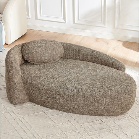 Canapé minimaliste marron en tissu Teddy avec coussin appuie-tête et design arrondi (1/5)