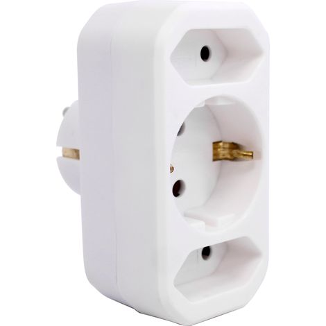 ORION91 Pack x 5 unidades ADAPTADOR 2 TOMAS EUROPLUG 10A+1 TOMA SCHUKO 16A (FRONTAL) BLANCO SpazioLuzio BL.5