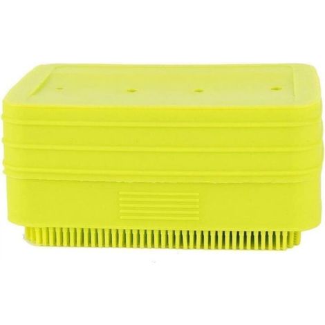[NON UTILIZZATO] Spazzola multifunzionale rettangolare verde per la pulizia del bagno con porta sapone in silicone.