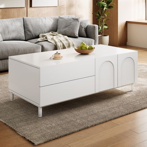 Rechteckiger Couchtisch mit Stauraum, 2 Schubladen, 2 Türen, 100 x 50 x 39,5 cm OKMYHOME (1/5)