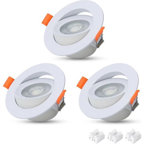 LED Spot Encastrable, 3 Pièces 7W Encastré Lampe Plafonnier Plat Rond, Lampe Plafond Orientable 40°, 650LM, 6500K Blanc Froid, Pas Dimmable, AC 220-240V, Spot de Plafond Angle 120° (1/5)