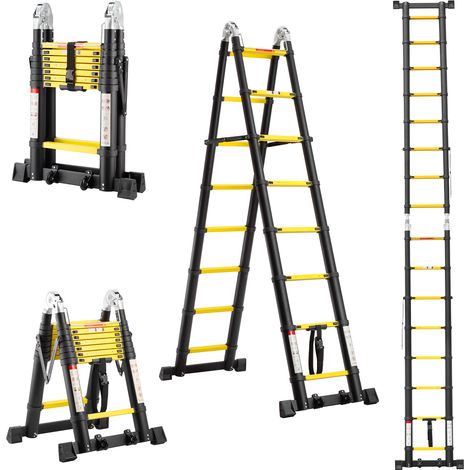 STANEW Scala telescopica 5 m (2,5 + 2,5) pieghevole in alluminio, con 2 barre di contrappeso e stabilizzatori triangolari, carico massimo 150 kg, scala multiuso, antiscivolo, argento (1/5)