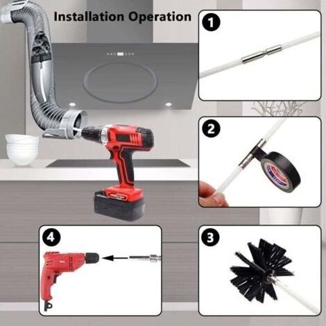 Kit Brosse Nettoyage Cheminée, Diameter 150mm, Outil Nettoyage pour Cheminées avec 15 Tiges Flexibles de 410 mm et 2 TêTes de Brosse pour Cheminée, évent de Sécheuse, Tuyau d'égout, po