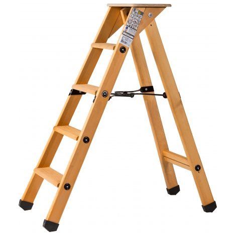 Centaure – Escabeau en bois 4 marches – Hauteur de travail 2,45m – Tablette antidérapante – Charge max 150kg – Marches striées 90mm (1/10)