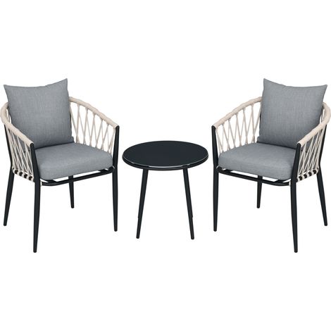 Outsunny 3tlg. Gartenmöbel Set, Garten-Bistroset inkl. 1 Tisch, 2 Stühlen mit Sitzkissen, Balkon-Set, Gartengarnitur für Terrasse, Balkon, Stahl, Grau (1/5)