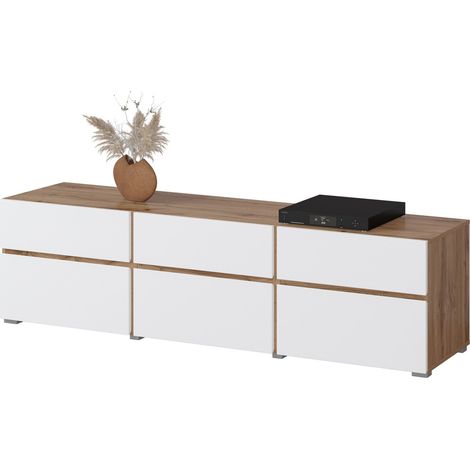 Möbelstück TV HAVANA – 180 cm – 3 Klapptüren und 3 Schubladen – Eiche und Weiß – Zeitgenössisches Design (1/5)
