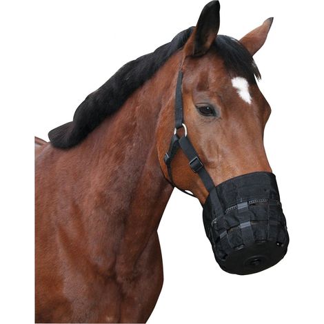 Museruola per cavallo, museruola per cavallo, museruola per cavallo, finimenti, museruola anti-morso per cavallo, accessori equestri, maschera in tessuto, briglia, nera taglia L (1/5)