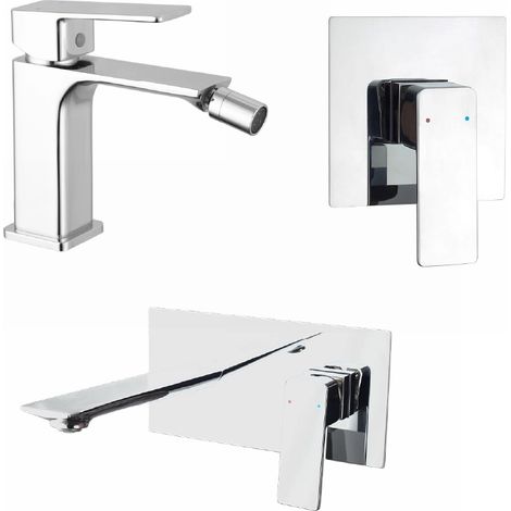 Mélangeur avec lavabo encastré, bidet sans vidange et douche encastrée en laiton chromé Mod. Ingrid (1/4)