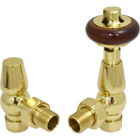 Warmehaus Chelsea Traditional Angled TRV Thermostatic Radiator Valves Polished Brass