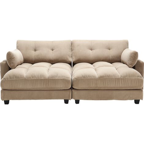 Sofá de 2 plazas en tela efecto cuerda color topo, separable en 2 sillones, con cojines y USB (1/5)