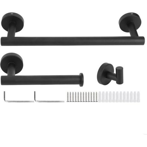 Support Serviettes - Porte-Papier Hygiénique Mural - Crochet Vêtements - Kit Salle De Bain En Acier Inoxydable 304 - Noir - Lot De 3 (1/5)