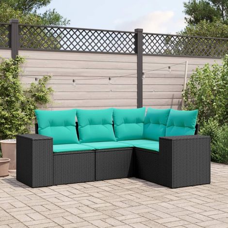 Salon de jardin 4 pièces canapé modulable en résine tressée noir et bleu - PANGIVO (1/5)