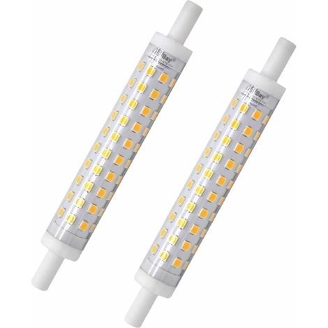 Lot de 2 ampoules LED R7s - 118 mm - Blanc chaud - 3000 K - Ampoule J118 - 10 W - Remplace une ampoule halogène de 80 W - Pas de scintillement - 230 V CA - 800 lm - 360 ° [Classe énergétique A++]